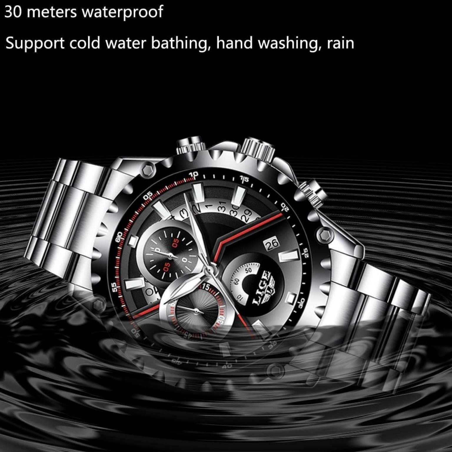 LIGE Original Top Brand Luxury Watch Men Fashion Quartz Sport Clock Mens Watches Full Steel Waterproof Business Relogio Masculino 9838
